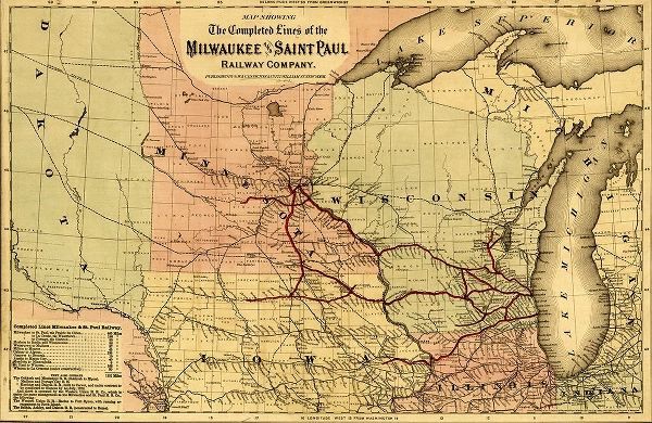Vintage Maps 아티스트의 Milwaukee and Saint Paul Railway 1872 작품