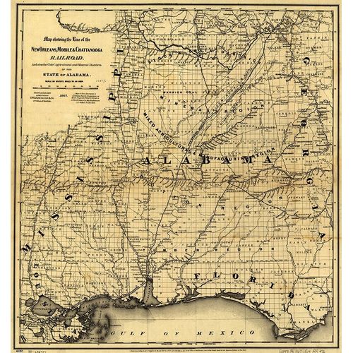 Vintage Maps 아티스트의 New Orleans Mobile and Chattanooga Railroad 1865 작품