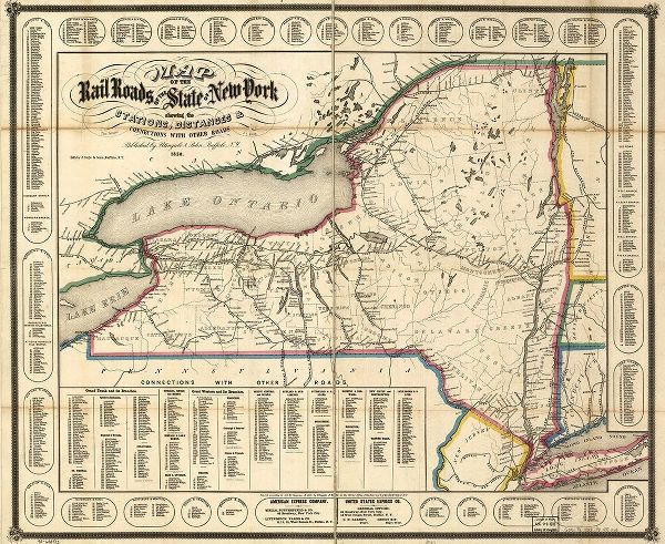 Vintage Maps 아티스트의 New York showing the stations distances and connections with other roads 1858 작품