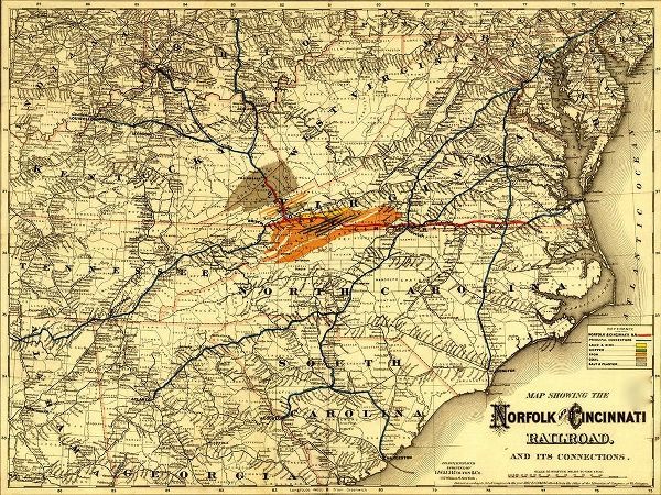 Vintage Maps 아티스트의 Norfolk and Cincinnati Railroad 1882 작품