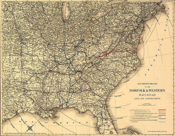Vintage Maps 아티스트의 Norfolk and Western Railroad 1887 작품