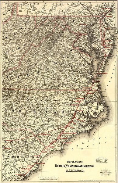 Vintage Maps 아티스트의 Norfolk Wilmington and Charleston Railroad 1891 작품