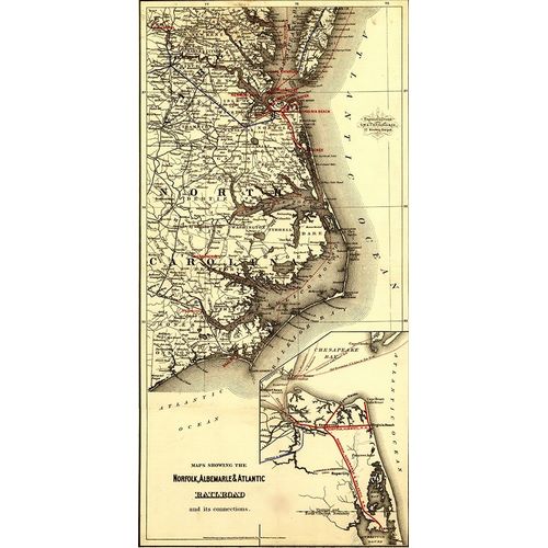 Vintage Maps 아티스트의 Norfolk Albermarle and Atlantic Railroad 1891 작품