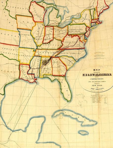 Vintage Maps 아티스트의 NE and SW Alabama Railroad 1850 작품