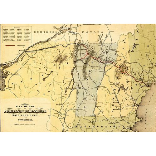 Vintage Maps 아티스트의 Portland and Ogdensburg Rail Road 1850 작품
