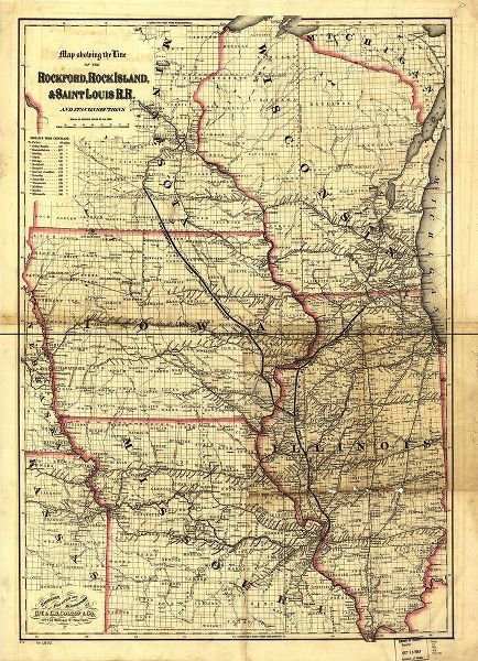 Vintage Maps 아티스트의 Rockford Rock Island and Saint Louis Rail Road 1868 작품