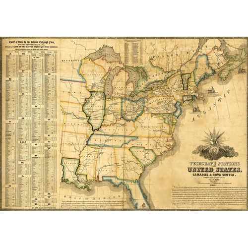 Vintage Maps 아티스트의 Telegraph stations in the United States Canada and Nova Scotia 1853 작품