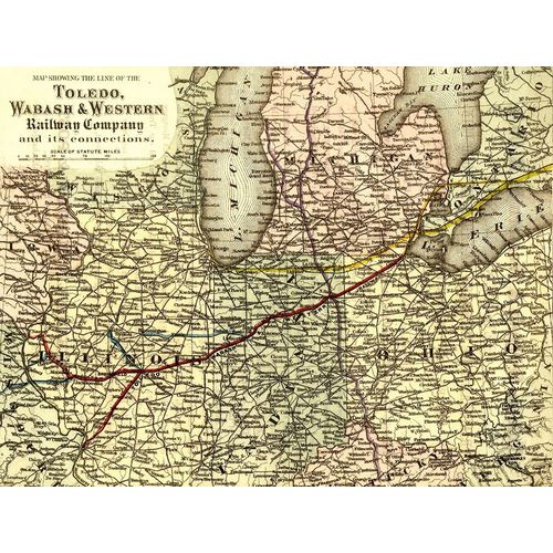 Vintage Maps 아티스트의 Toledo Wabash and Western Railway Company 1873 작품