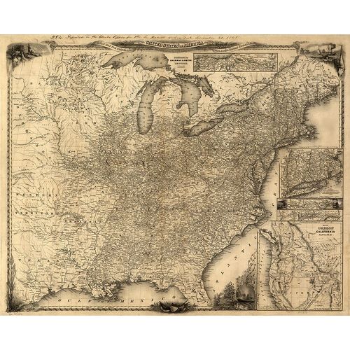 Vintage Maps 아티스트의 Travelers Map of the United States 1846 작품