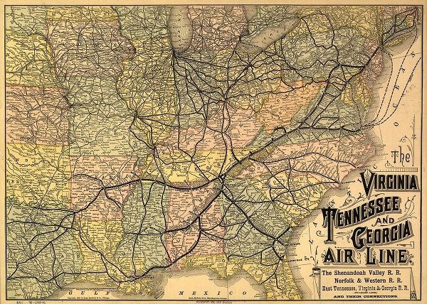 Vintage Maps 아티스트의 Virginia Tennessee and Georgia Air Line 1882 작품