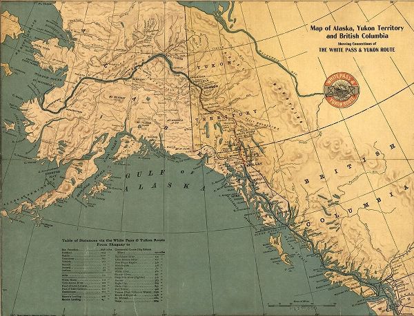 Vintage Maps 아티스트의 Alaska Yukon Territory and British Columbia showing connections of the White Pass and Yukon route 19 작품