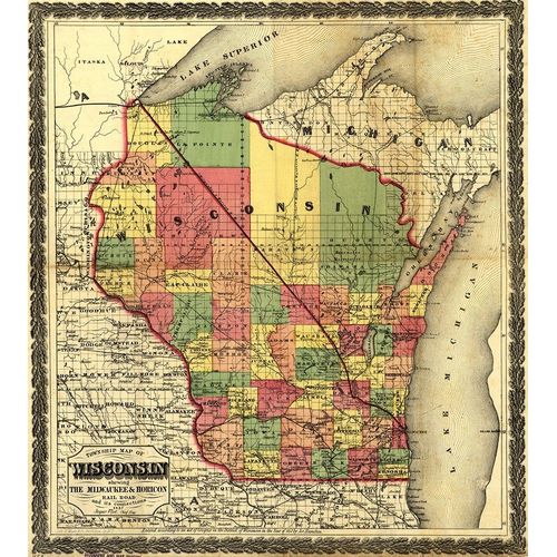 Vintage Maps 아티스트의 Wisconsin showing The Milwaukee and Horicon Rail Road 1857 작품