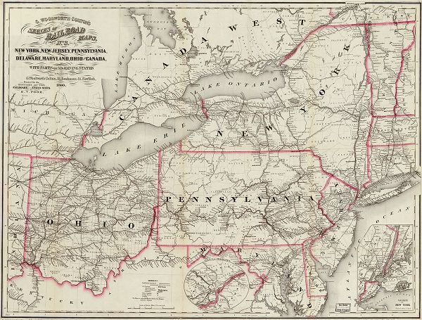 Vintage Maps 아티스트의 New York New Jersey Pennsylvania Delaware Maryland Ohio and Canada 1860 작품