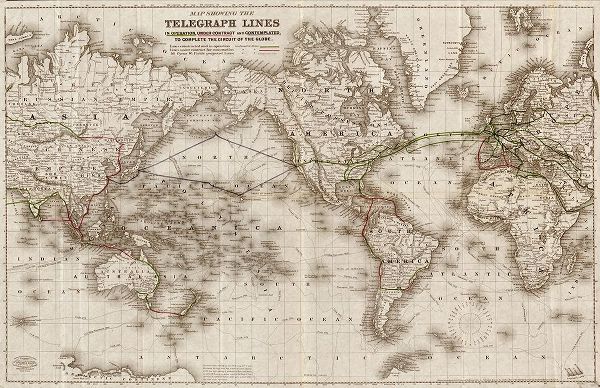 Vintage Maps 아티스트의 World Telegraph Lines 1871 작품