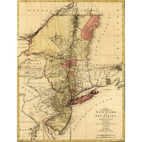 Vintage Maps 아티스트의 Provinces of New York and New Jersey with a part of Pennsylvania and the Province of Quebec 1777 작품
