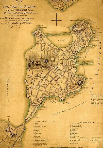 Vintage Maps 아티스트의 Plan of the town of Boston with British entrenchments 1775  작품