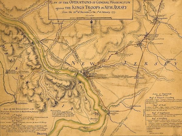 Vintage Maps 아티스트의 Operations of General Washington against the Kings troops in New Jersey 1777 작품