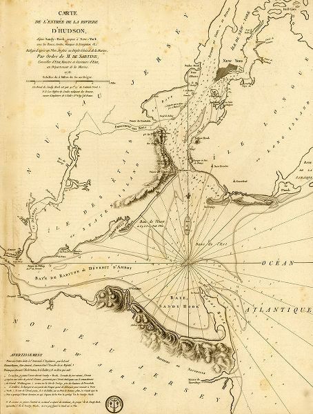 Vintage Maps 아티스트의 French Naval Map for the Entrance to the Hudson in New York 1778 작품