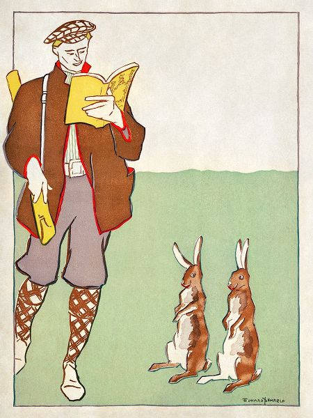 Penfield, Edward 아티스트의 Man reading a book with Hares 작품