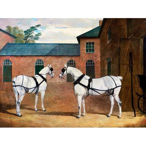 Herring, John Frederick 작가의 Grey carriage horses in the coachyard at Putteridge Bury-Hertfordshire 작품