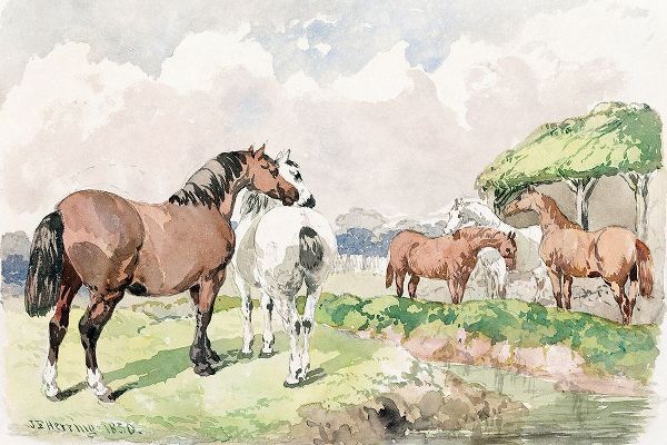 Herring, John Frederick 작가의 Five Horses near a Brook 작품
