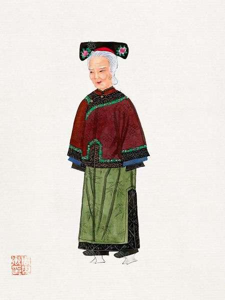 Vintage Chinese Clothing 작가의 Old lady in light green embroidered silk costume 작품