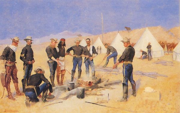 Remington, Frederic 작가의 Roasting the Christmas Beef in a Cavalry Camp 작품