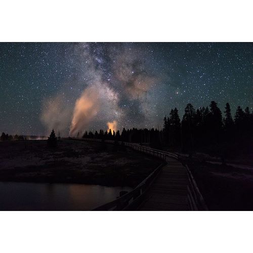 Frank, Jacob W. 작가의 Milky Way and Castle Geyser over the Firehole River, Yellowstone National Park 작품