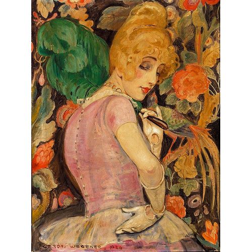 Wegener, Gerda 아티스트의 Portrait of Lili Elbe with a green feather fan작품입니다.