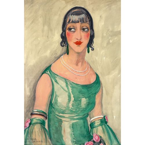 Wegener, Gerda 아티스트의 Portrait of woman in green dress and pearls작품입니다.
