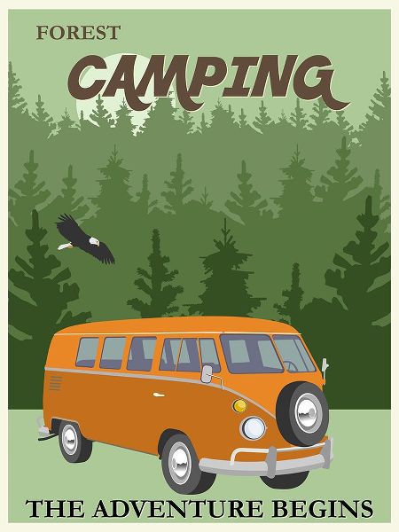 Vintage Travel Posters 아티스트의 Vintage Forest Camping Camper Van Poster작품입니다.
