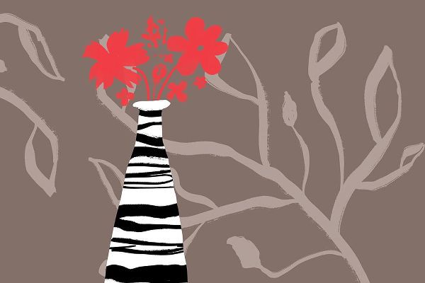 Naskrent, Delores 작가의 Red Flowers in Striped Vase 작품